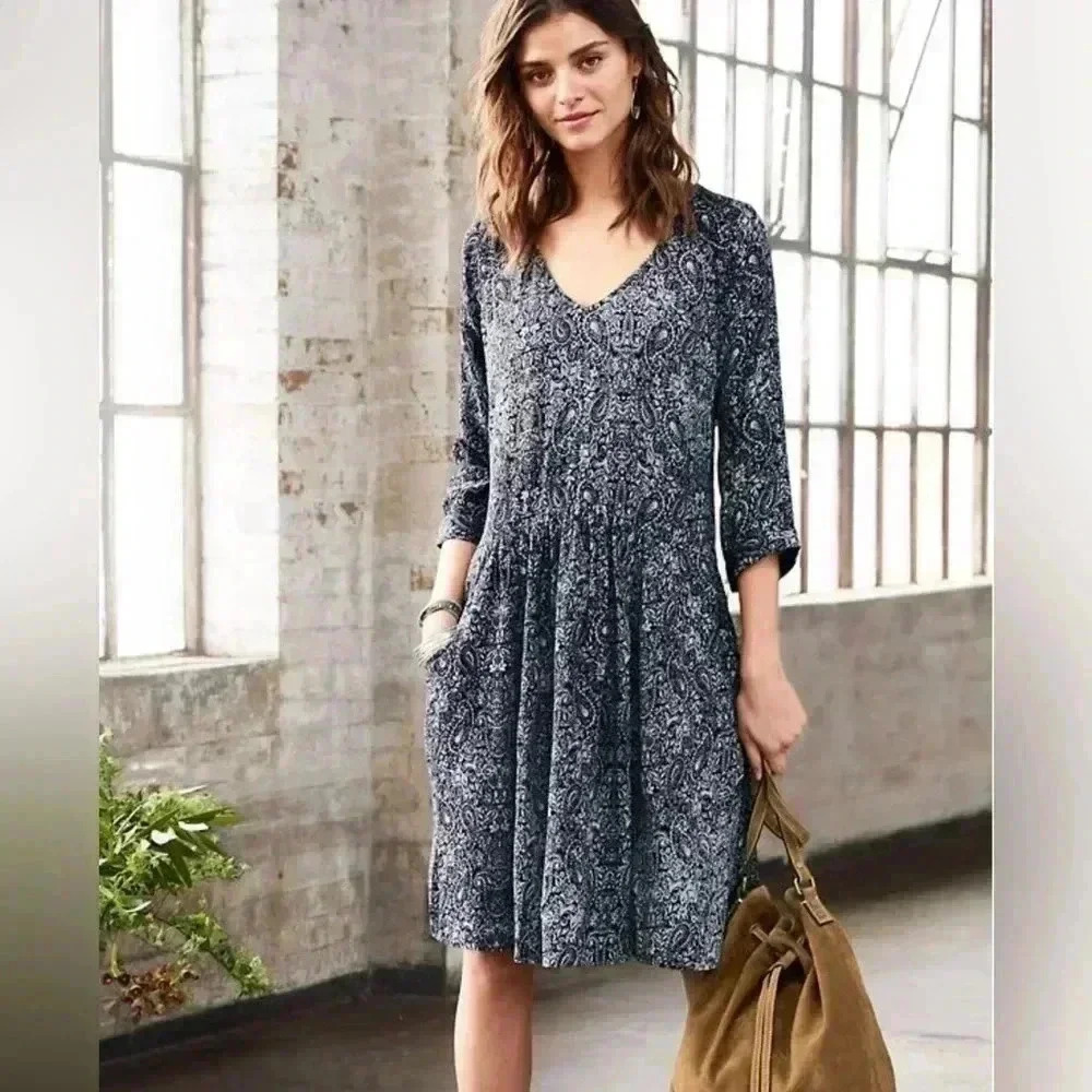 Garnet Hill Boho Floral Dress Womens Size 2 Pockets A-Line